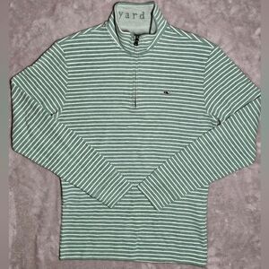 Vineyard Vines Saltwater Mock Neck‎ 1/4 Zip XS Stripe Starboard Green And White.